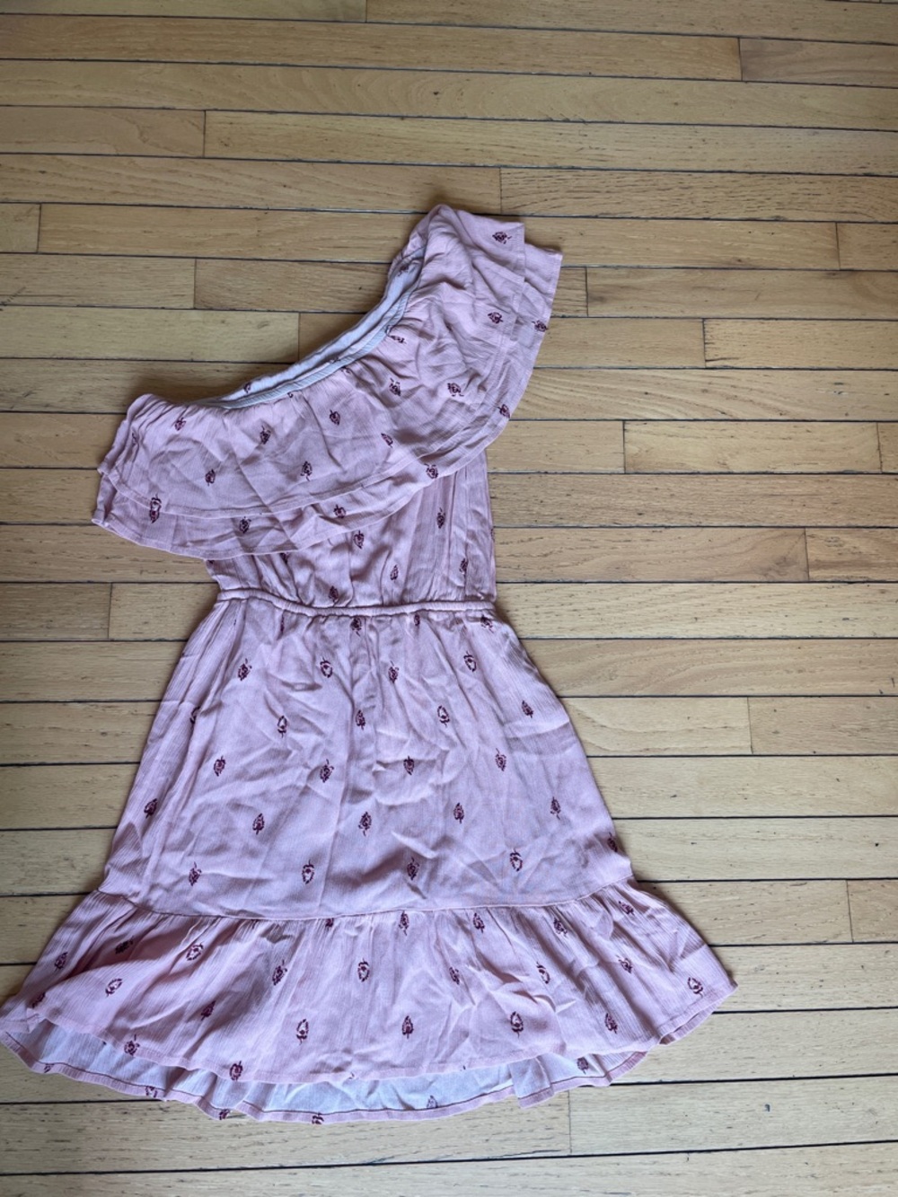 Mossimo Supply Co. Pink Off-Shoulder Mini Dress with Burgundy Print